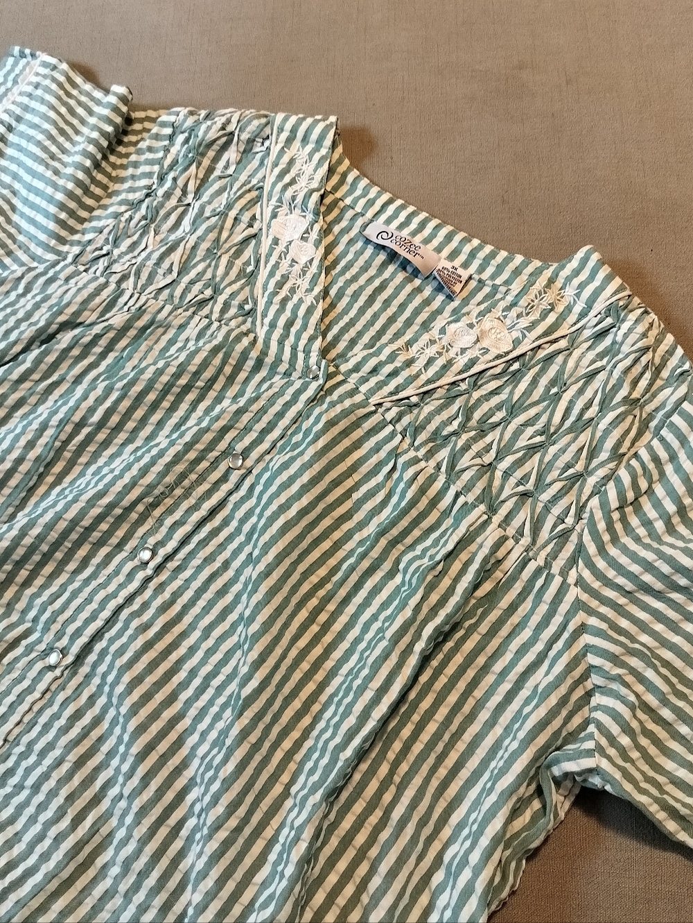 COZEE CORNER Muumuu Duster Dress 3X Blue White Striped Seersucker Grandmacore